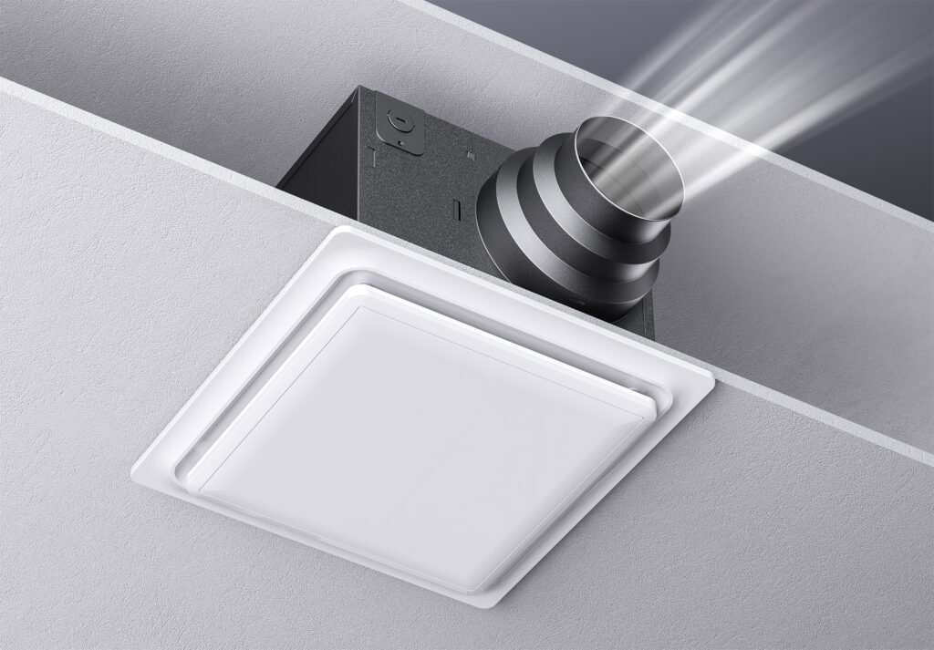 High air volume bathroom exhaust fan for rapid moisture removal